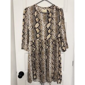 Maeve by Anthropologie Snake Print Knee Length A-Line Dress Viscose V-Neck S